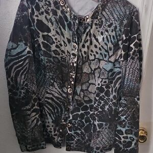 Chico's Snakeskin Pattern Embellished Top